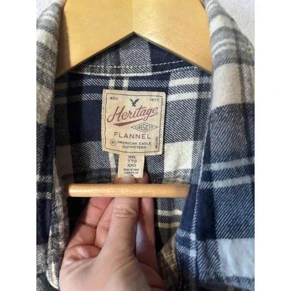 American Eagle Men's XL Flannel Button-Down Heritage Blue White Outdoor Gorpcore - Picture 6 of 8